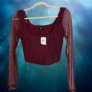 Windsor Eyes On Polka Dot Mesh Corset Top Plum